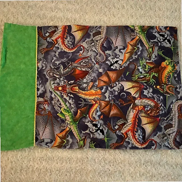 2 Mythology Dragons bright green orange grey STANDARD pillowcases 20"x28.5" Goth