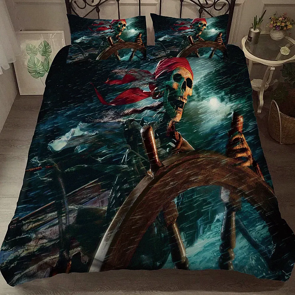 3D Fantasy Pirate Skeleton Quilt Cover Set Bedding Sets Pillowcases 64