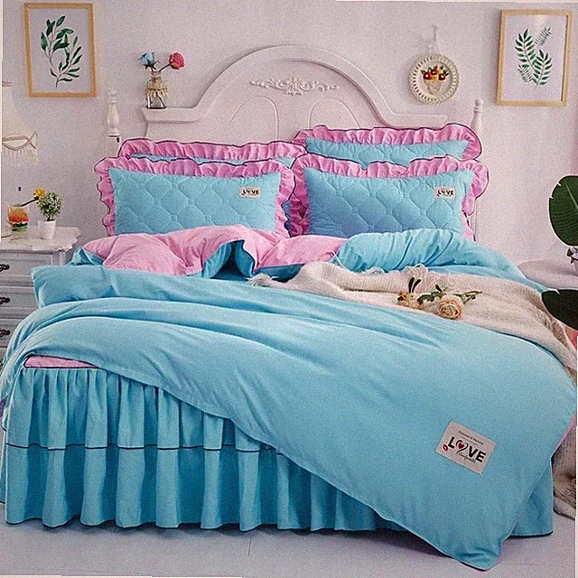 A Full Set Of Quilted Fallwinter Bed Skirt Bedspread Bed Sheet Princess Bedsprea