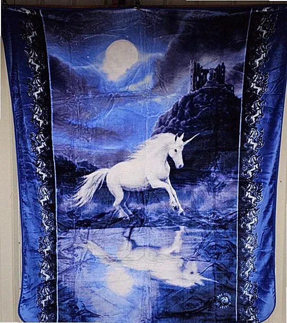 ANNE STOKES FANTASY MYTHICAL MOONLIGHT UNICORN CASTLE QUEEN BLANKET BEDSPREAD