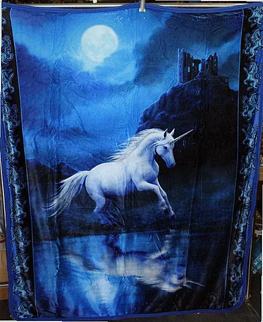 ANNE STOKES MOONLIGHT UNICORN FANTASY MYTHIC THROW BLANKET SHERPA BACKING 50X60