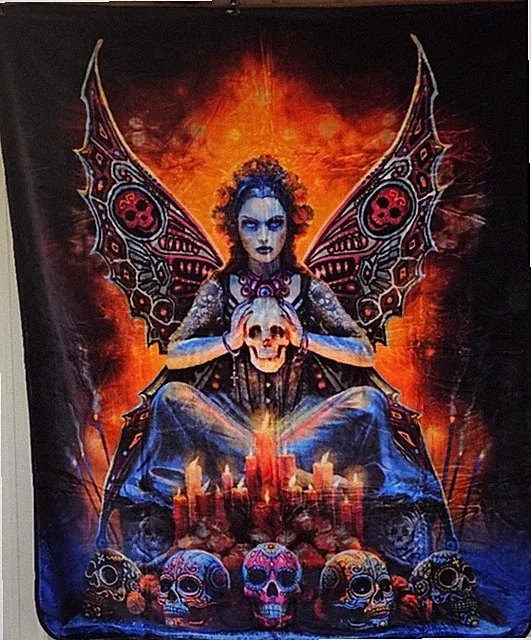 ANNE STOKES SUGAR SKULL FAIRY CANDLE WINGS FANTASY QUEEN SIZE BLANKET BEDSPREAD