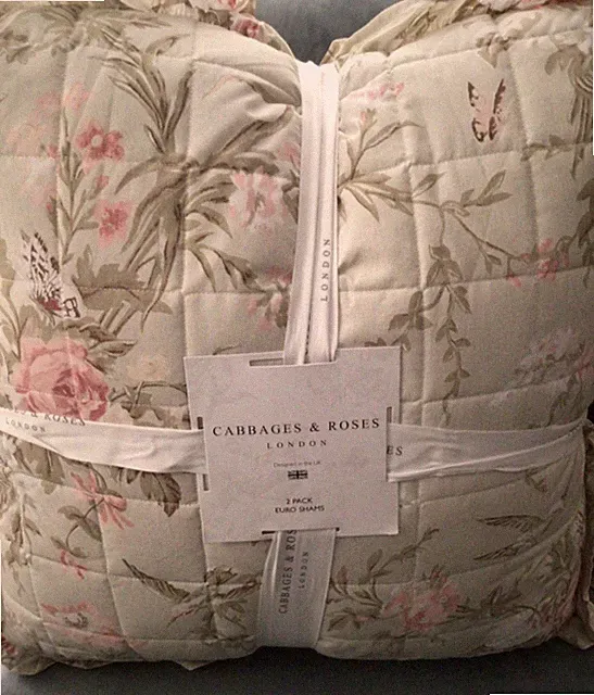 Cabbages & Roses 2 EURO SHAMS & INSERTS Henrietta Sage Floral Butterfly Bird 24”