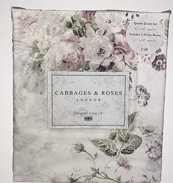 Cabbages & Roses QUEEN Duvet Set Constance Peony Pink White Floral FlowerCottage