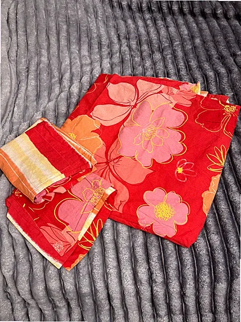 Cotton Fantasy Red Flowers Floral Striped Queen Duvet Cover Shams Sheet