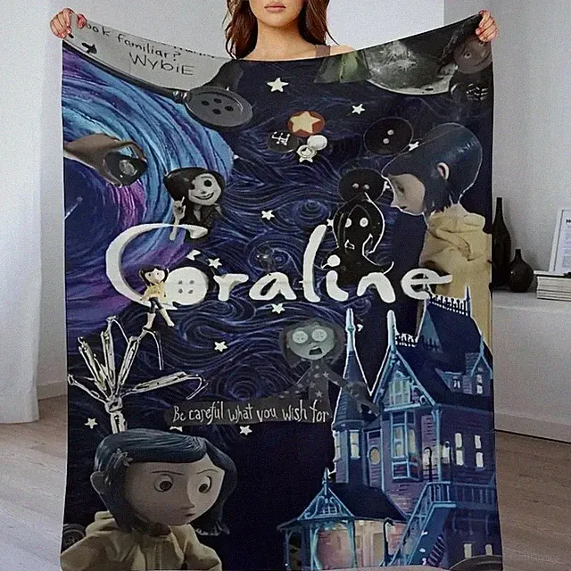 Dark Fantasy Button Eyes Girl Style Flannel Blanket Soft Throw Gift