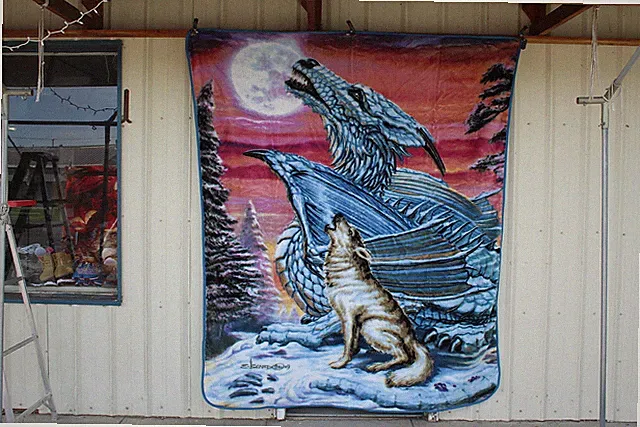 DRAGON WOLF MOON SONG FANTASY GOTHIC QUEEN SIZE BLANKET