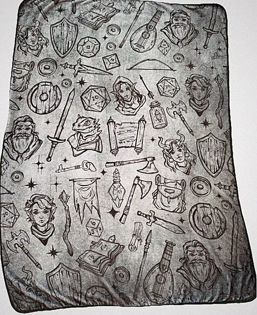 Dungeons & Dragons Fantasy Fleece Throw Blanket RPG Dice Sword Wizard D&D New
