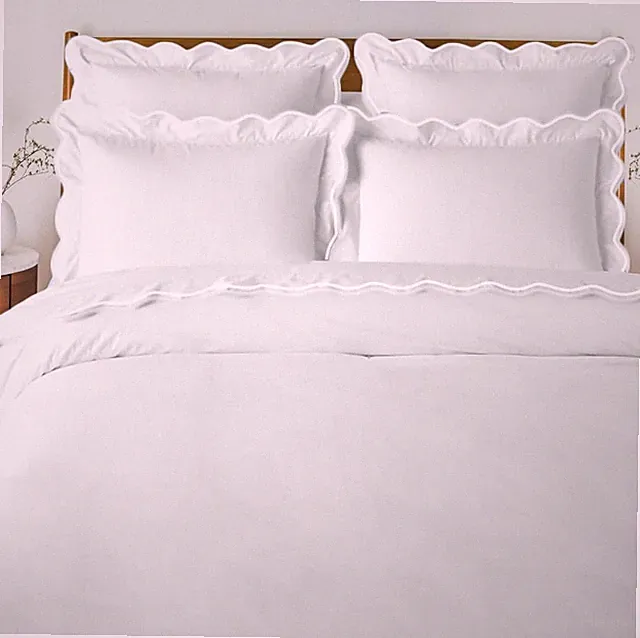 Elegant Scalloped Trim Duvet Cover & Shams - 100% Cotton Sateen, Cal-King