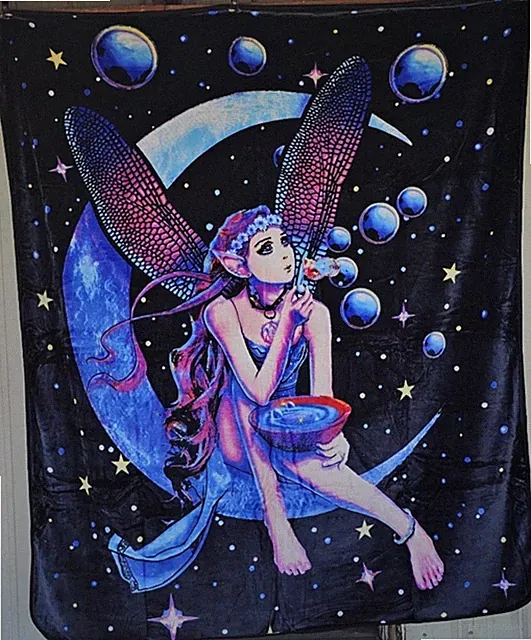 FAIRY DREAM MOON FANTASY MYTHICAL STARS PLANETS WINGS QUEEN SIZE BLANKET