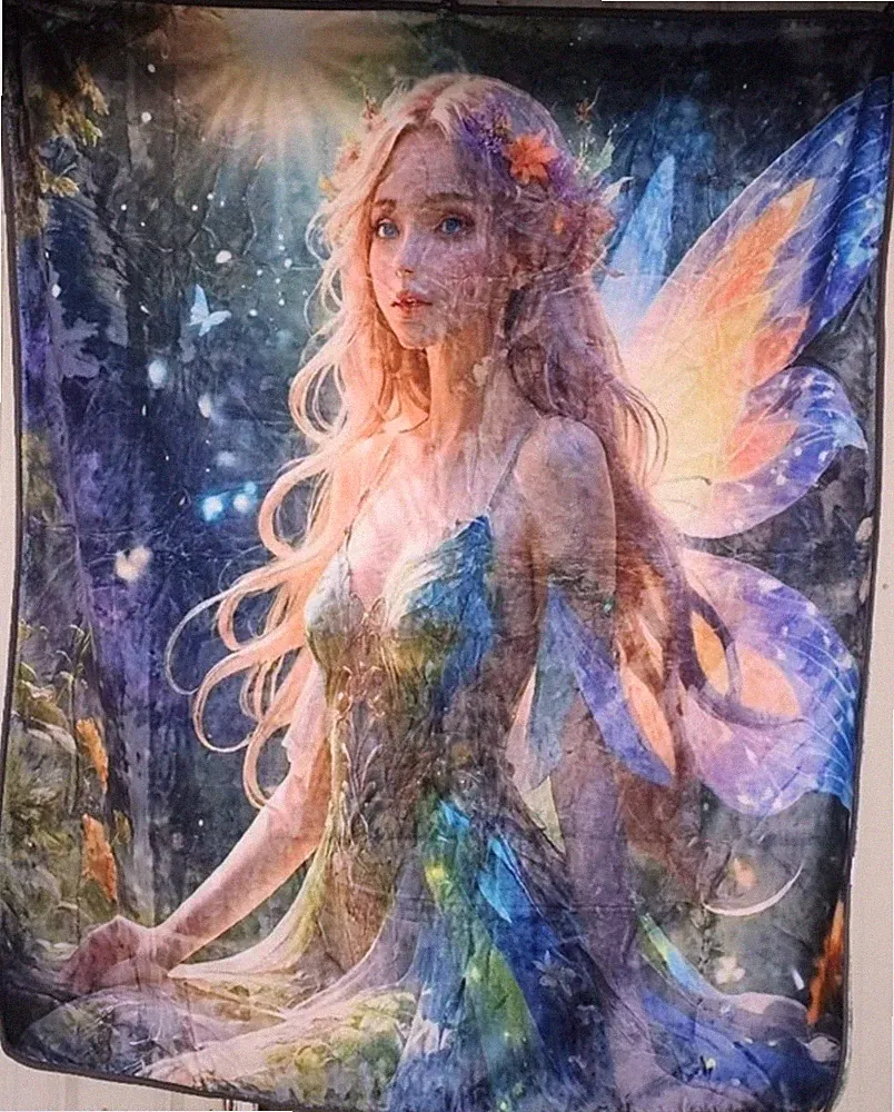 FAIRY WINGS BUTTERFLY FOREST FANTASY MYTHICAL QUEEN SIZE BLANKET