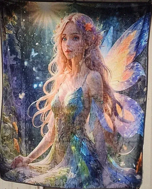 FAIRY WINGS BUTTERFLY FOREST FANTASY MYTHICAL QUEEN SIZE BLANKET BEDSPREAD