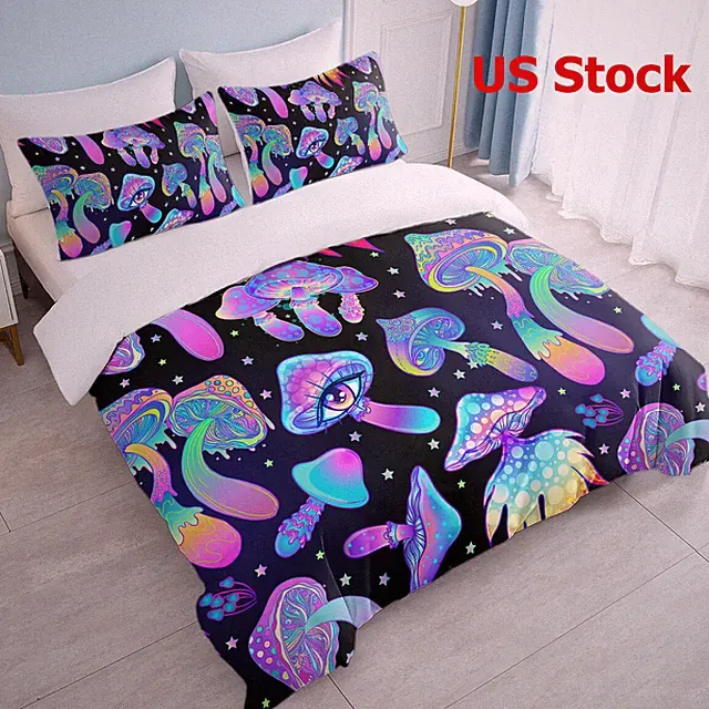 Fantasy Mushroom Bedding Set Dinosaur Soft Comforter Cover Set 3PCS Full Queen