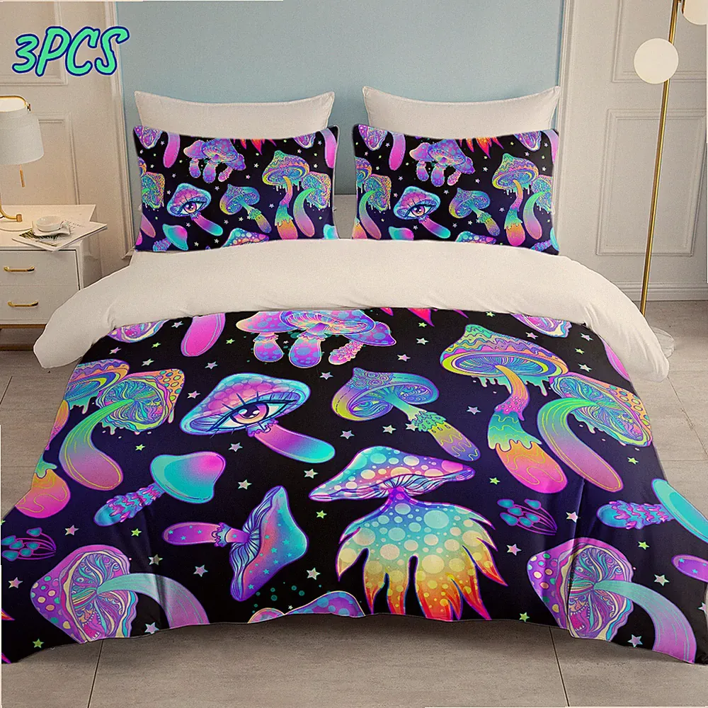 Fantasy Mushroom Bedding Set Predatory Soft Duvet Cover Set 3PCS Twin Full Queen