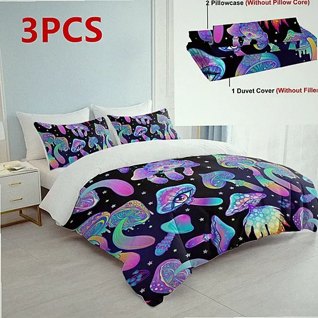 Fantasy Mushroom Duvet Cover Set 3PCS Soft Comforter Set With 2 Pillow Shams Bed