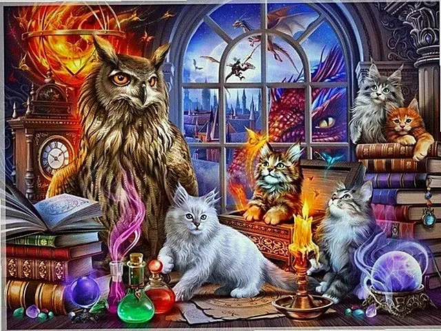 New Fantasy Laboratory Cats Kittens Owl Plush Throw Blanket Gift Dragons Magic