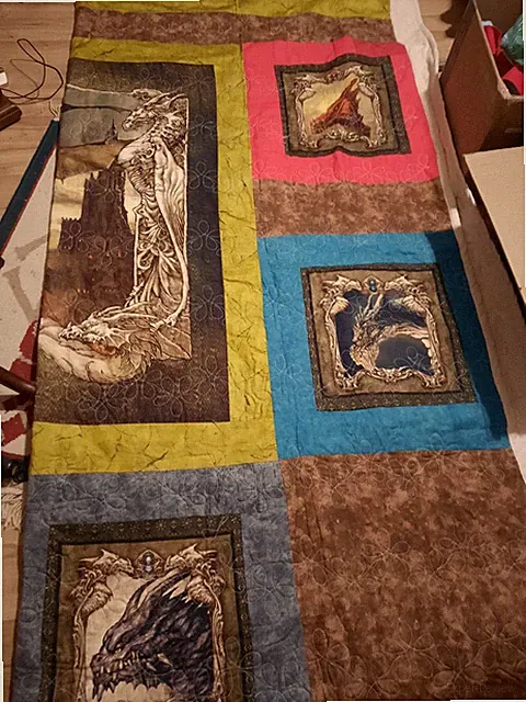 Patchwork Quilt Multicolor Fantasy Dragon Bedroom Rectangular Bedding