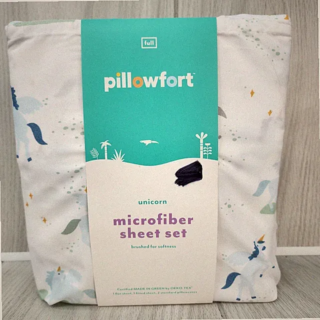 Pillowfort Unicorn Sheet Set FULL 4pc Microfiber Brushed Soft Kids Bedding Oeko