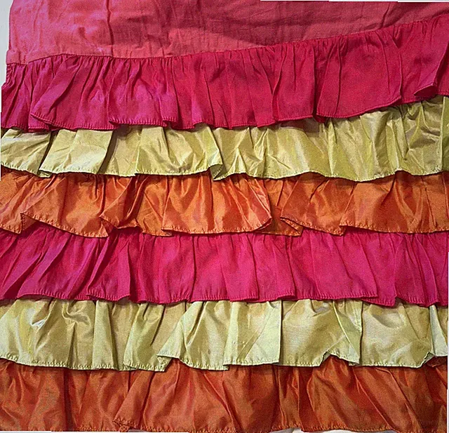Pine Cone Hill Bohemian Carnival 6 layer Ruffled Bedskirt Red Orange Lime QUEEN