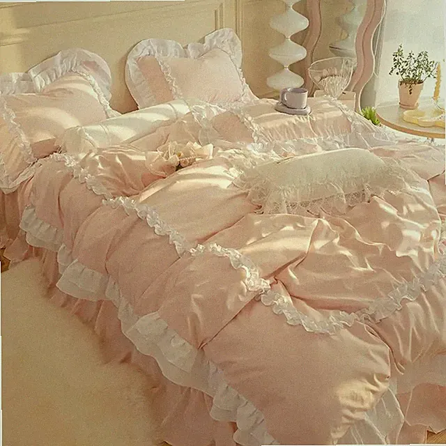 Princess Bedding Set Ruffle Lace Bed Skirt Duvet Cover Pillowcases Home Textiles