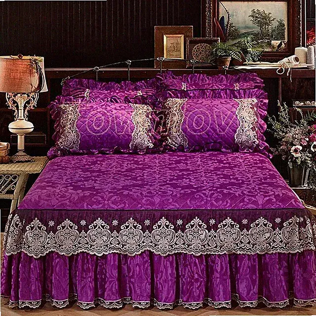 Princess Bedding Velvet Thick Warm Lace Bedspread Bed Skirts Pillowcases 1/3PCS