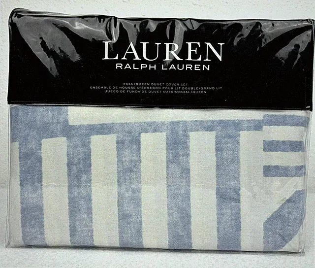Ralph Lauren FULL QUEEN Bennett Geometric Duvet Cover Set Shams Blue Cornflower