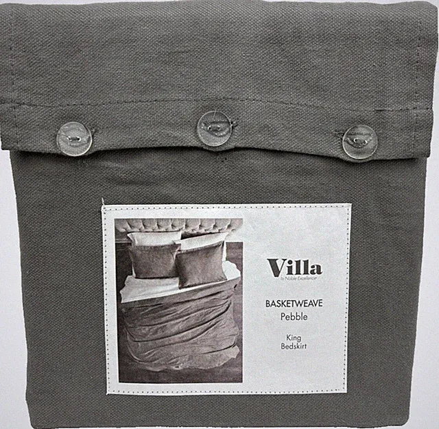 Villa Noble Excellence KING Bedskirt Basketweave Pebble Cotton Linen Grey